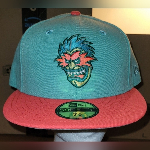 New Era/Hat Club/Ink Park-Tiki Man-Mint/Infrared Pink-Size 7 5/8 - Picture 1 of 6